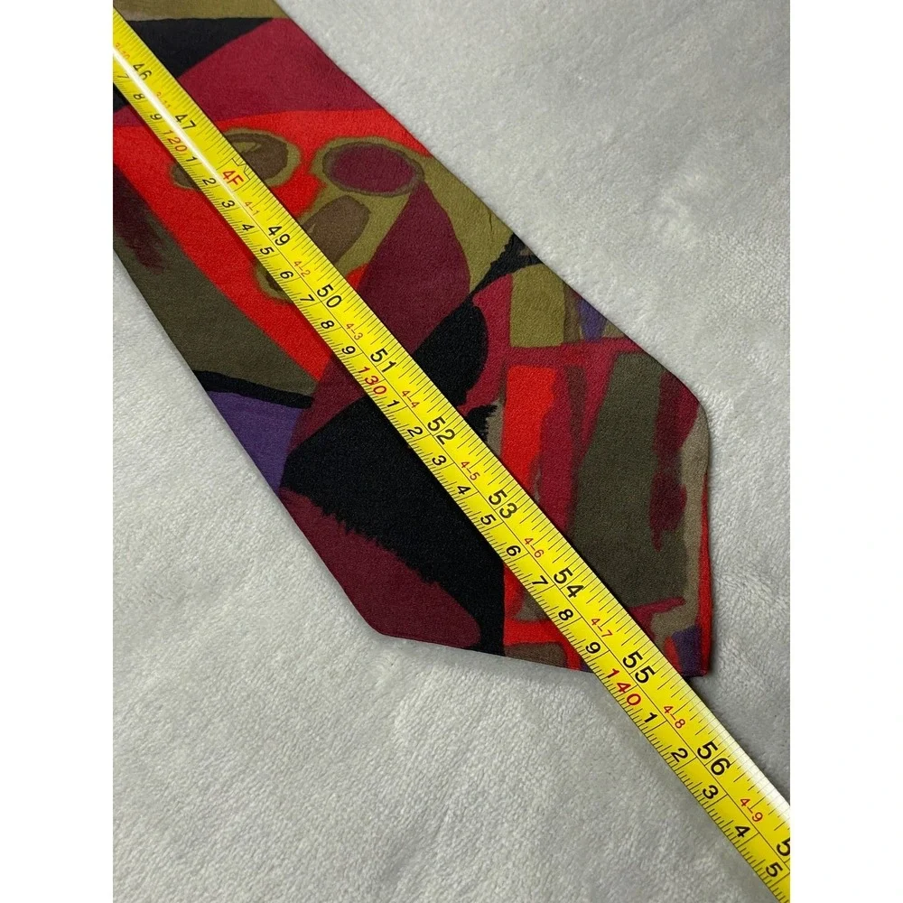 Vintage Pierre Cardin Tie Men's One Size Red Olive Abstract Geometric Silk USA
